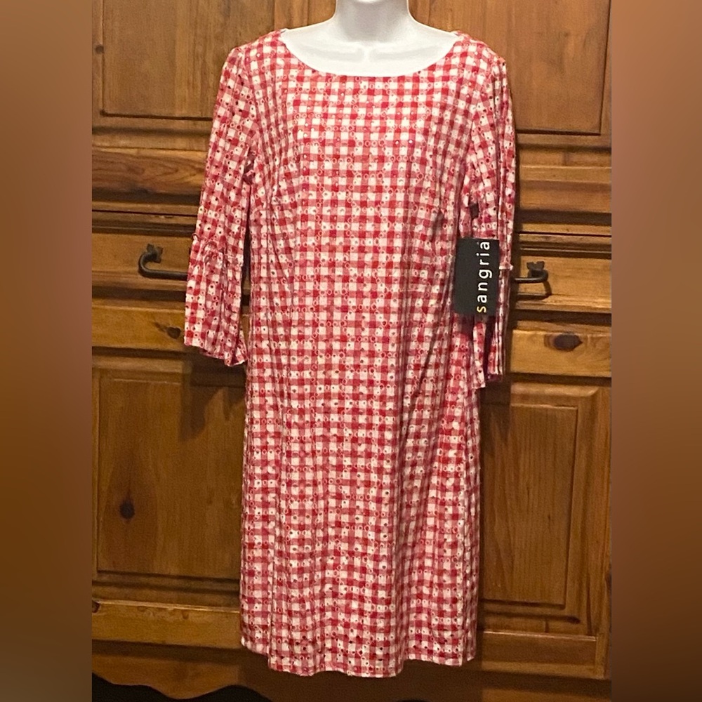 NWT Gingham Sangria Red and White Midi Dress Cottagecore Modern Preppy sz 10
